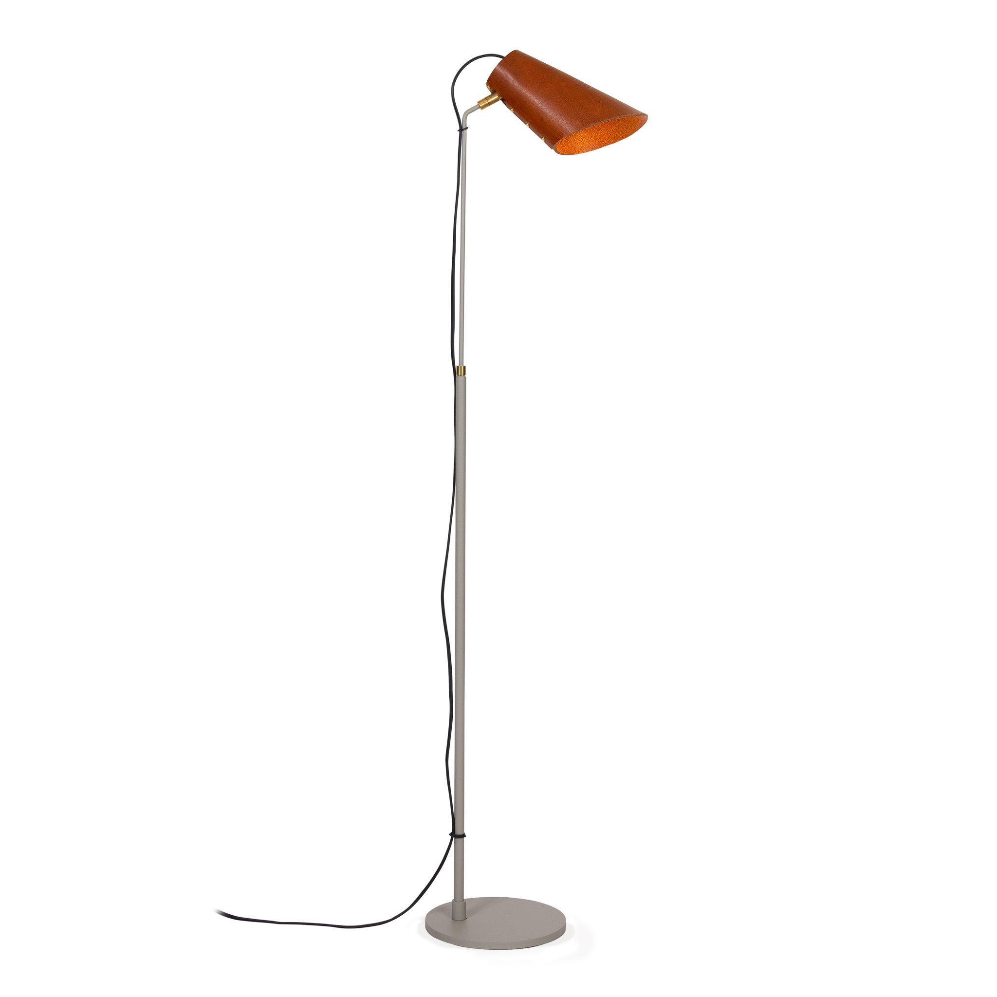 Zlamp Erik gulvlampe cognac lærskjerm grå