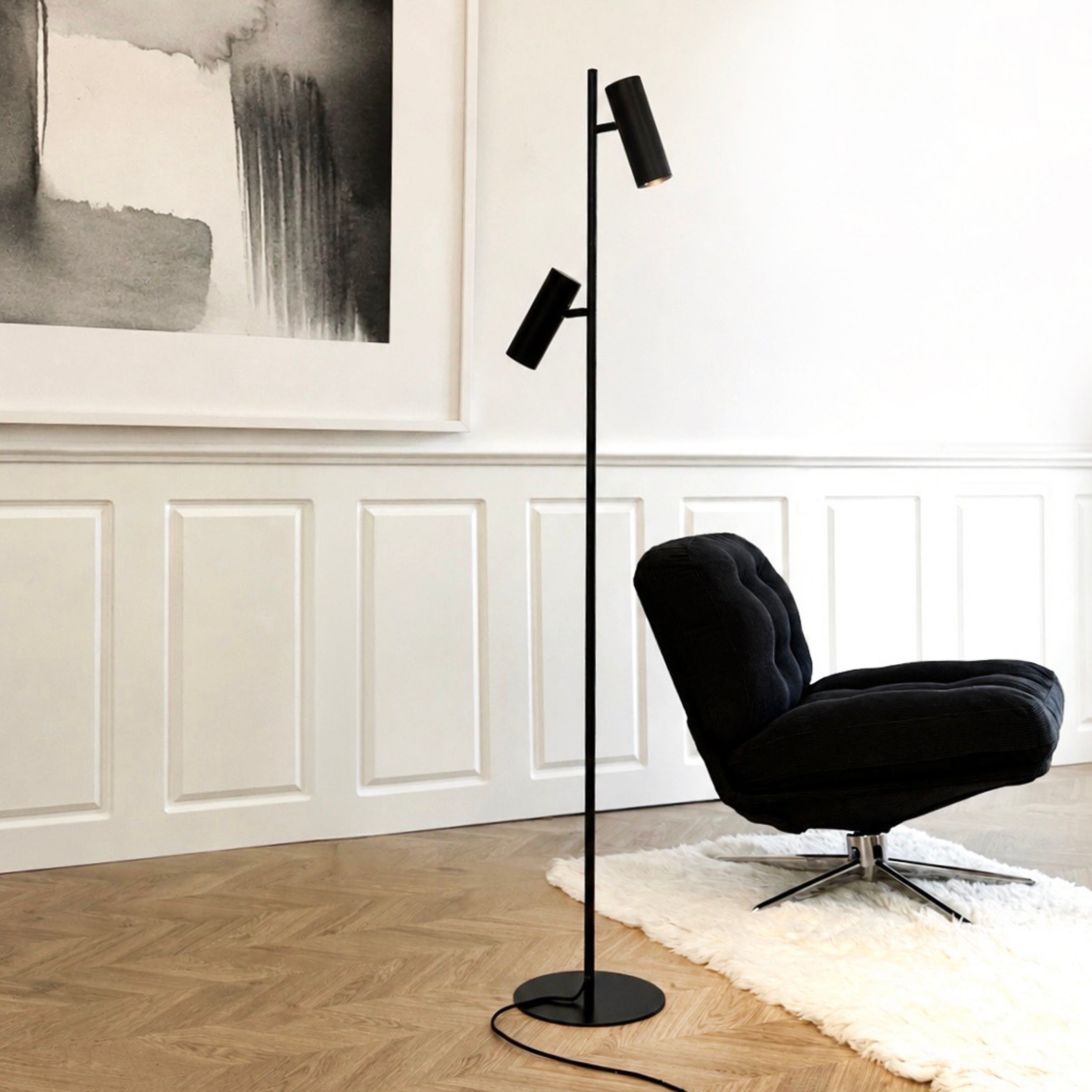 Dyberg Larsen Karlo gulvlampe svart dobbel spot
