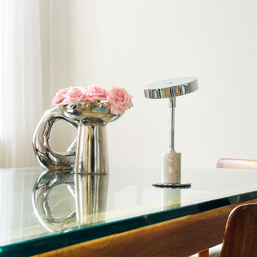 Dyberg Larsen Starlight Mini bordlampe krom oppladbar