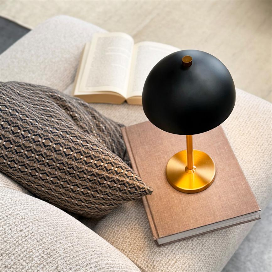 Dyberg Larsen Borås bordlampe sort/messing oppladbar
