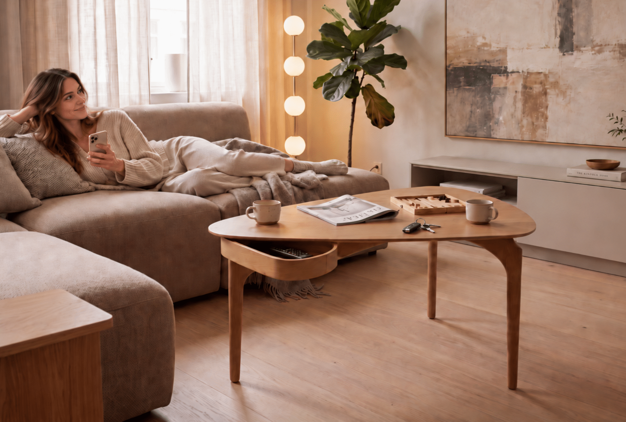 UMAGE Duende sofabord eik 130x67 med skuff