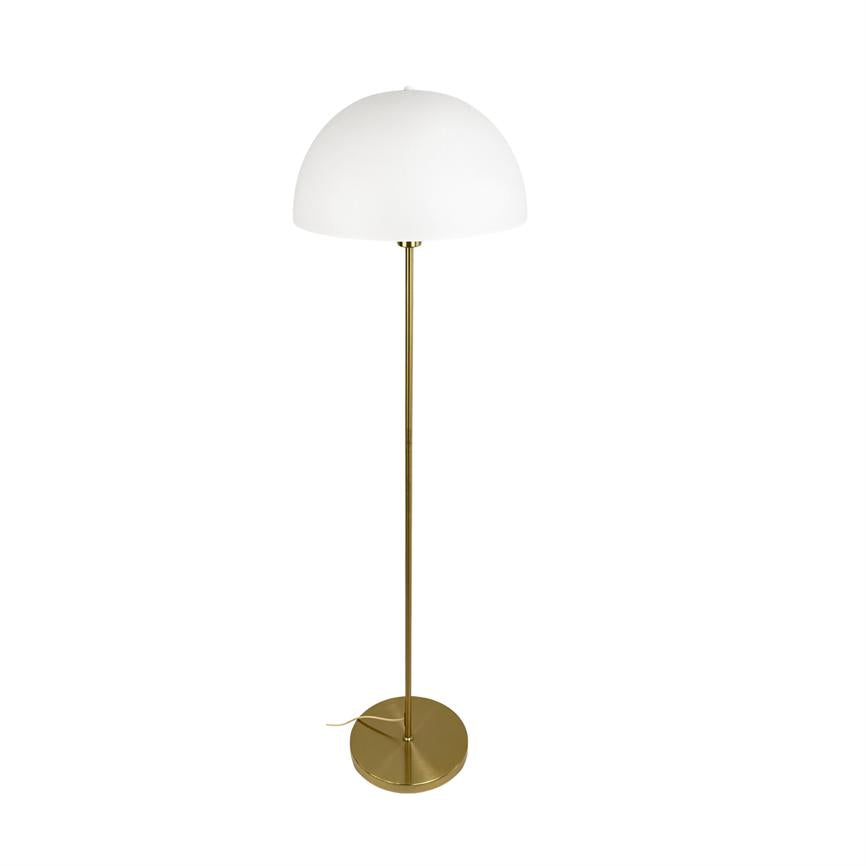 Dyberg Larsen Stockholm gulvlampe hvit messing stoffskjerm