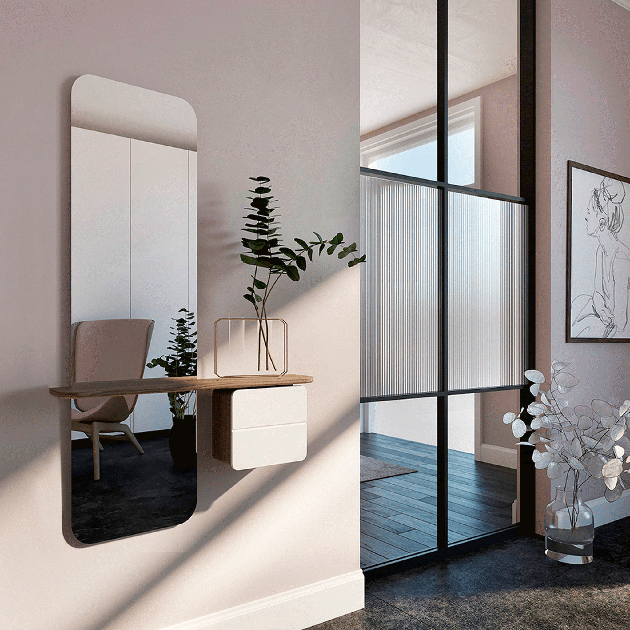 Umage One More Look speil eik perlehvit med oppbevaring