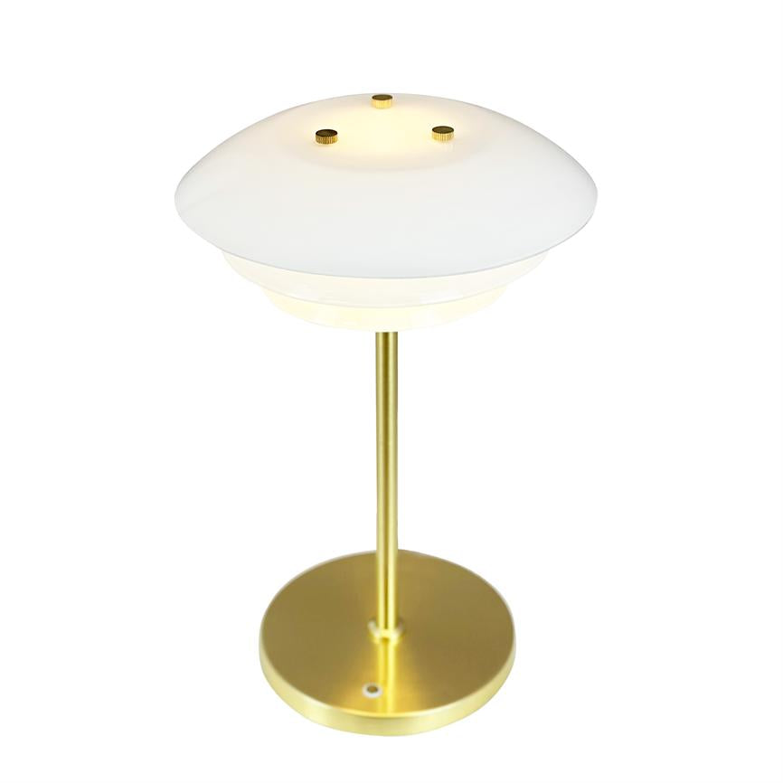 Dyberg Larsen DL20 bordlampe opal messing oppladbar