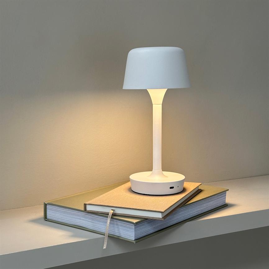 Dyberg Larsen Flow bordlampe hvit oppladbar LED