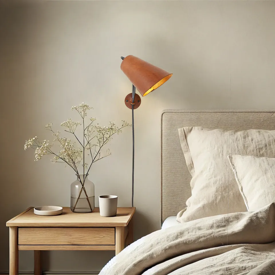 Zlamp Erik 230-19 vegglampe kort cognac skinn dimbar