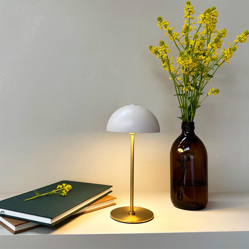 Dyberg Larsen Along mini bordlampe beige messing