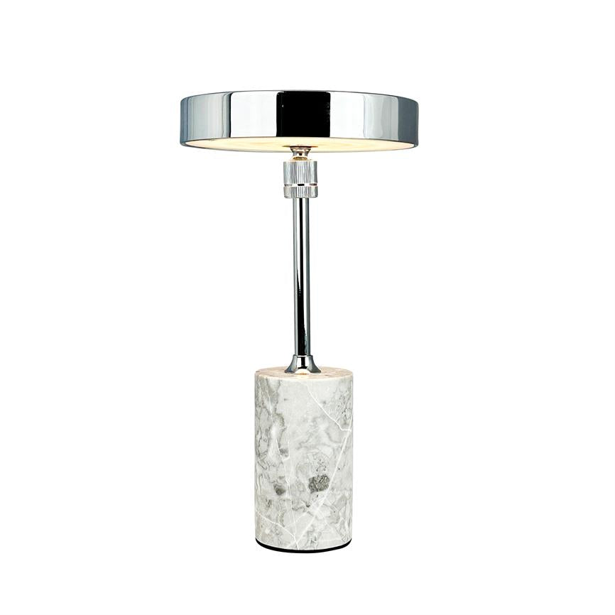 Dyberg Larsen Starlight bordlampe krom grå marmor oppladbar