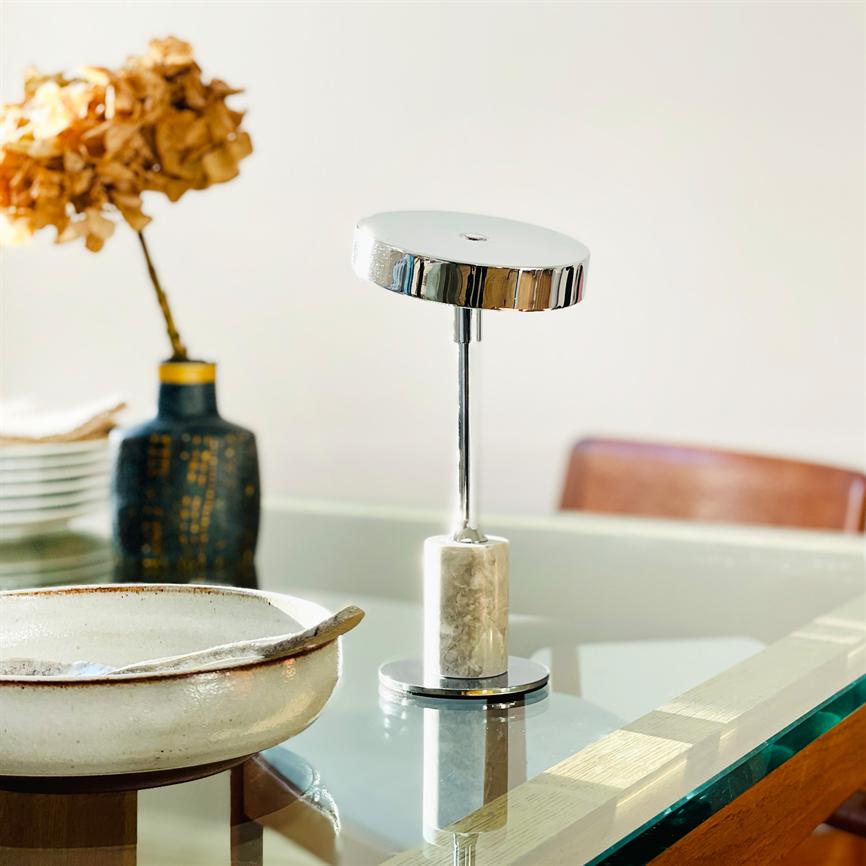 Dyberg Larsen Starlight Mini bordlampe krom oppladbar